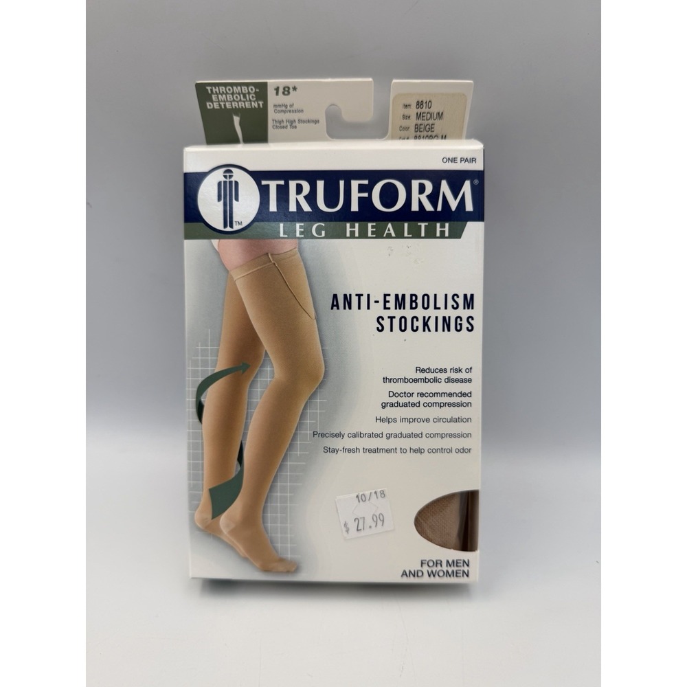 Truform 8810BG-M Anti-Embolism Thigh High Stockings 18 mmHg Medium Beige